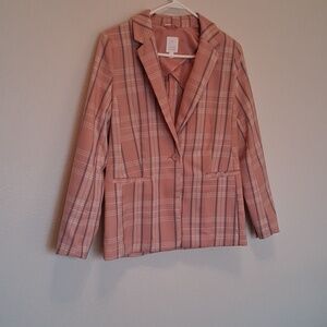 Women's Plaid Blazer Jacket - Peach Pink
